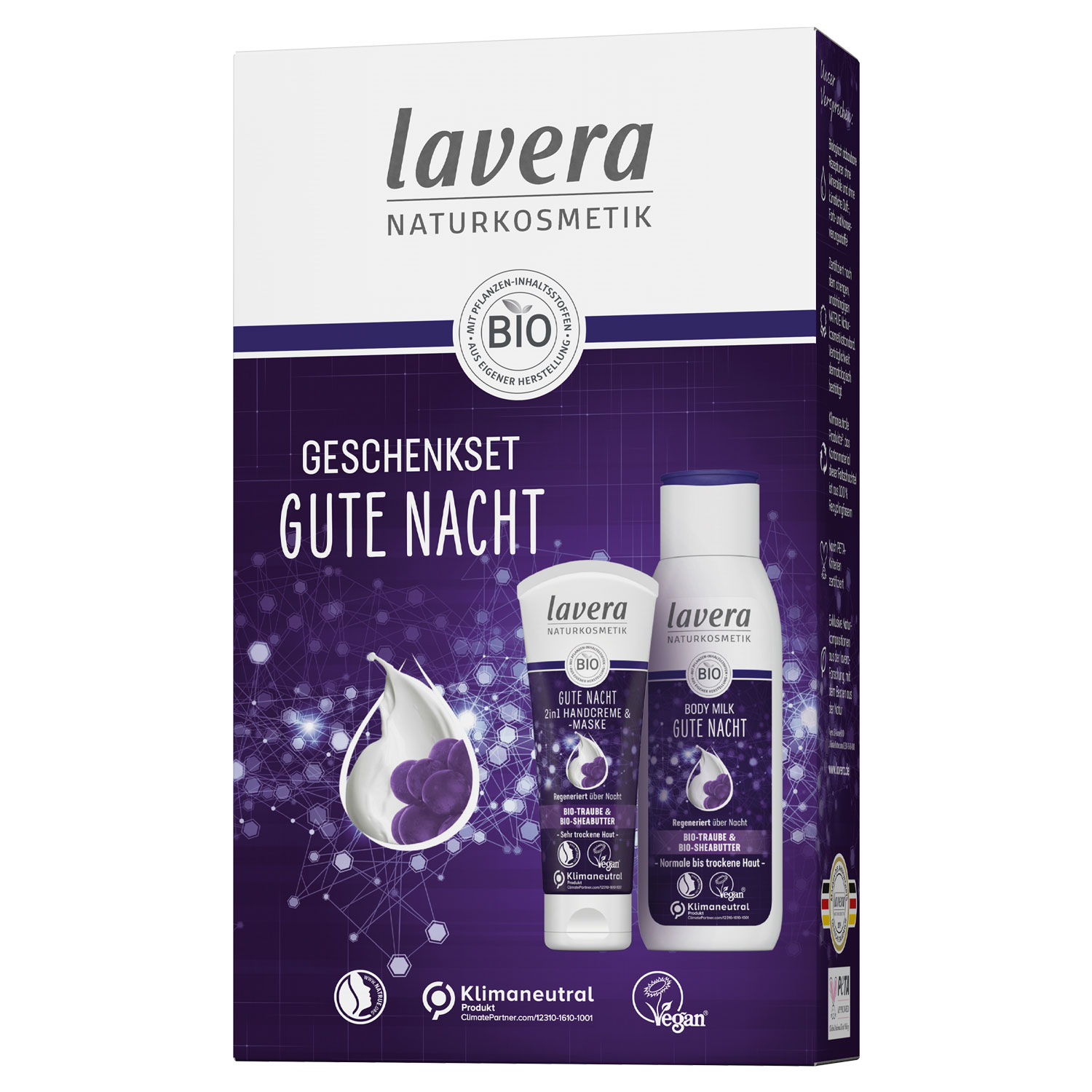 Lavera - Geschenkset Gute Nacht, Bio-Traube mit Bodylotion GmbH - & Bio-Sheabutter, Handcreme Agropha und